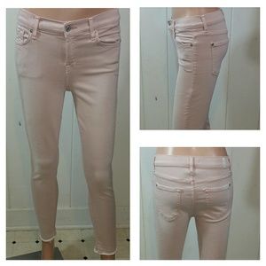 7 For All Mankind Pink Skinny Released Hem Jeans